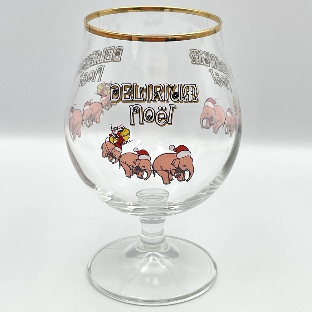 Delirium Noel Christmas Beer Glass 33cl Ayano‎ Gold Rim Santa Elephants Tulip